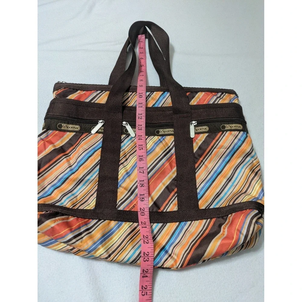 Retro LeSportsac Stripe Everyday Tote Handbag Purse + Make-up Bag‎  Brown Orange